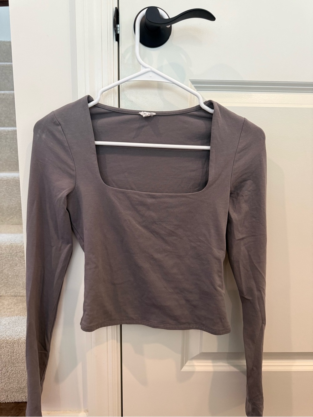 Garage Square Neck Long Sleeve Crop Top in Taupe Gray